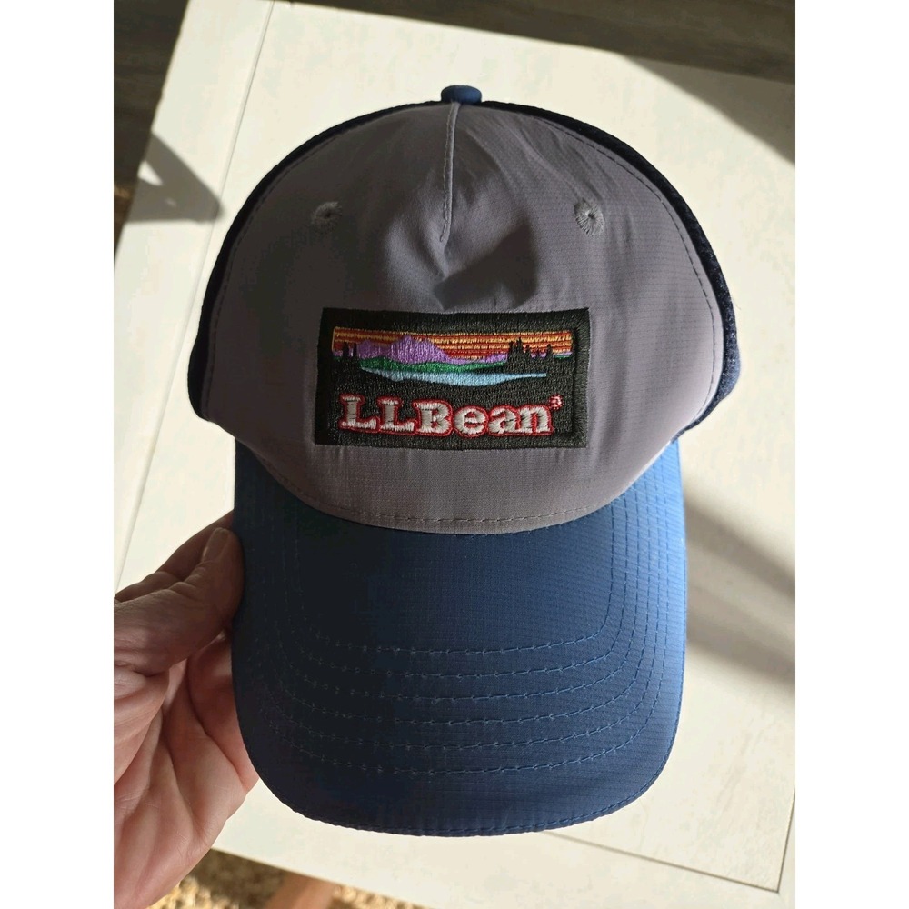 Vintage LL Bean Cap Hat One Size Adjustable Blue Gray Trucker Patch